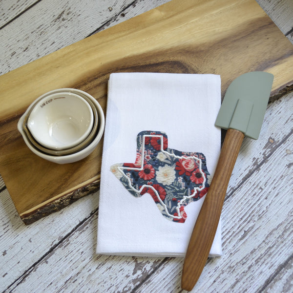 Red White and Blue Floral State Tea Towel - All 50 States Available
