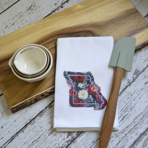 Red White and Blue Floral State Tea Towel - All 50 States Available