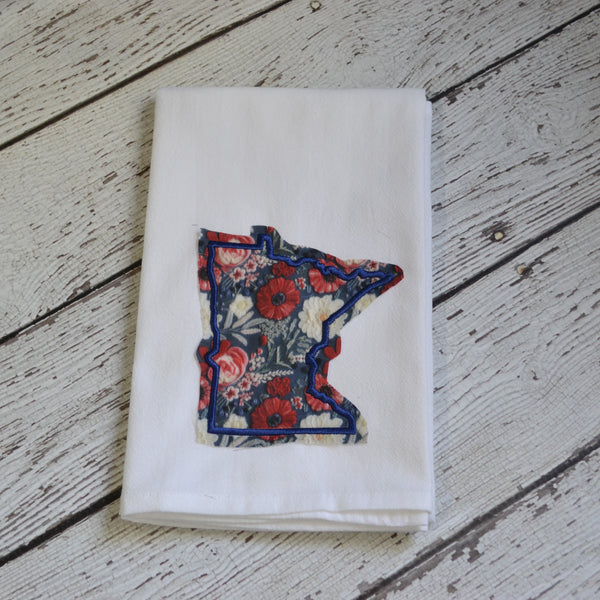 Red White and Blue Floral State Tea Towel - All 50 States Available