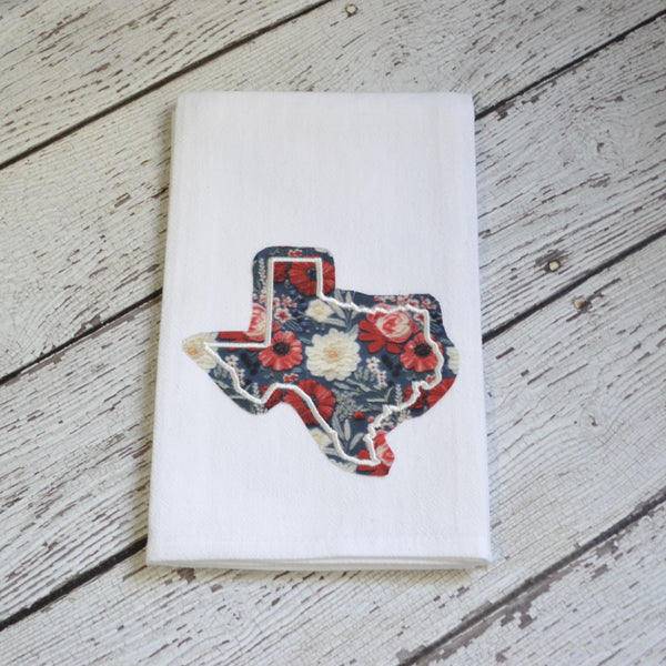 Red White and Blue Floral State Tea Towel - All 50 States Available