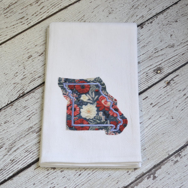 Red White and Blue Floral State Tea Towel - All 50 States Available