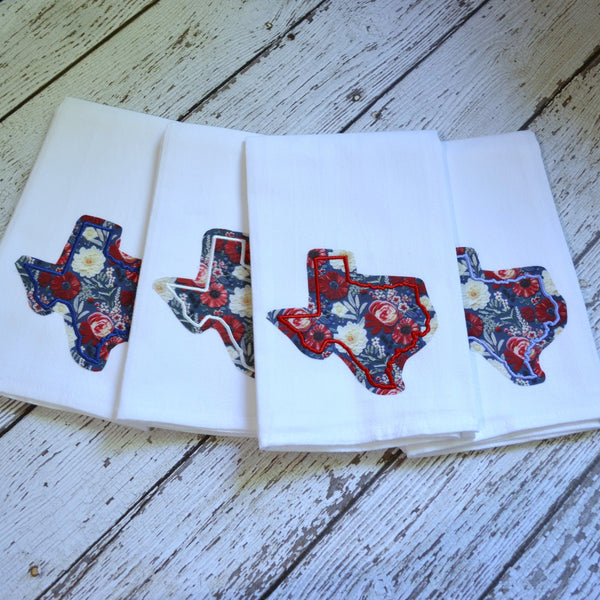 Red White and Blue Floral State Tea Towel - All 50 States Available