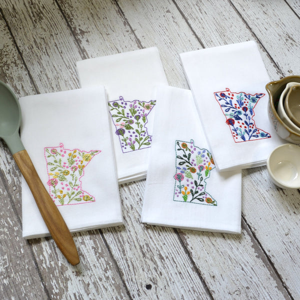 Embroidered Floral State Tea Towel - All 50 States Available