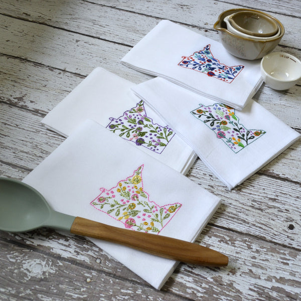 Embroidered Floral State Tea Towel - All 50 States Available