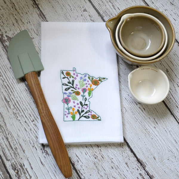 Embroidered Floral State Tea Towel - All 50 States Available