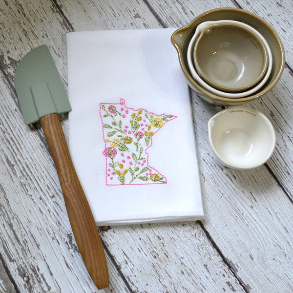 Embroidered Floral State Tea Towel - All 50 States Available