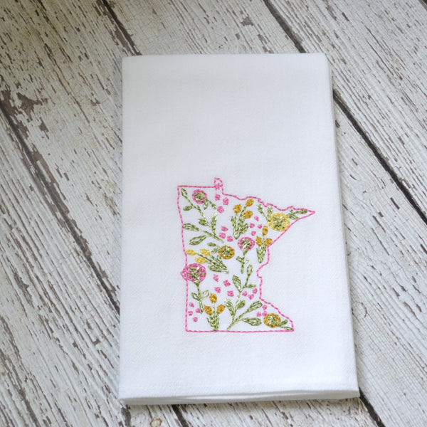 Embroidered Floral State Tea Towel - All 50 States Available