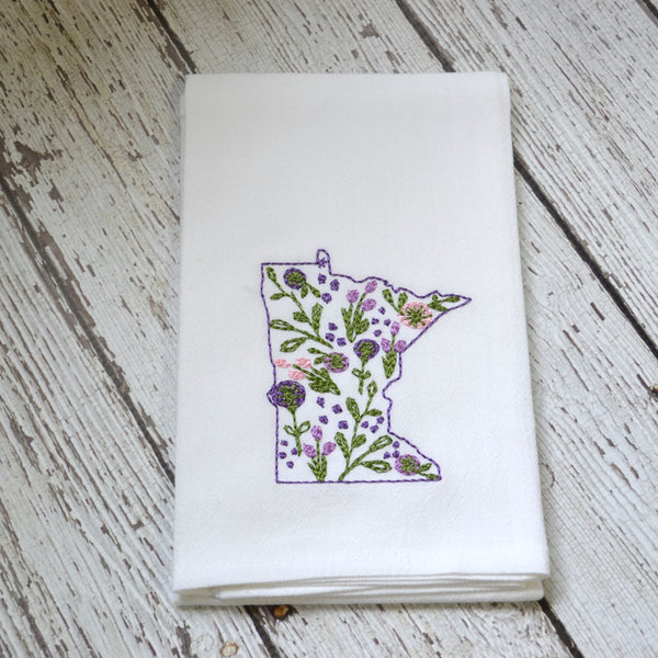 Embroidered Floral State Tea Towel - All 50 States Available