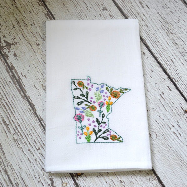 Embroidered Floral State Tea Towel - All 50 States Available