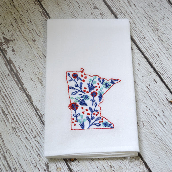 Embroidered Floral State Tea Towel - All 50 States Available