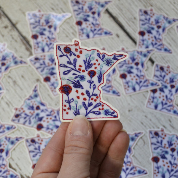 Ready to ship - 'Embroidered Floral MN' Vinyl Sticker - 2.5" x 2"
