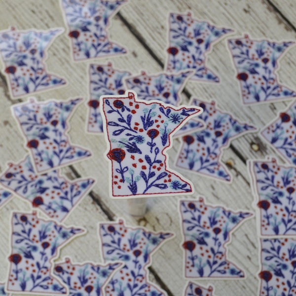 Ready to ship - 'Embroidered Floral MN' Vinyl Sticker - 2.5" x 2"