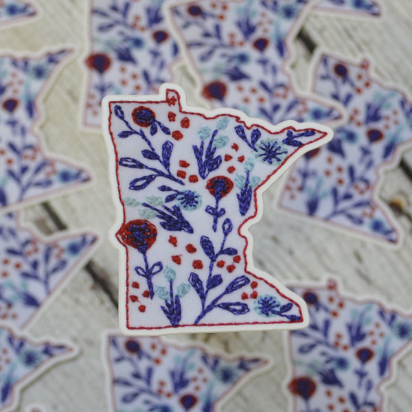 Ready to ship - 'Embroidered Floral MN' Vinyl Sticker - 2.5" x 2"