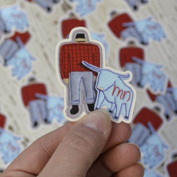 Ready to ship - 'Embroidered Paul Bunyan' Vinyl Sticker - 2" x 2"