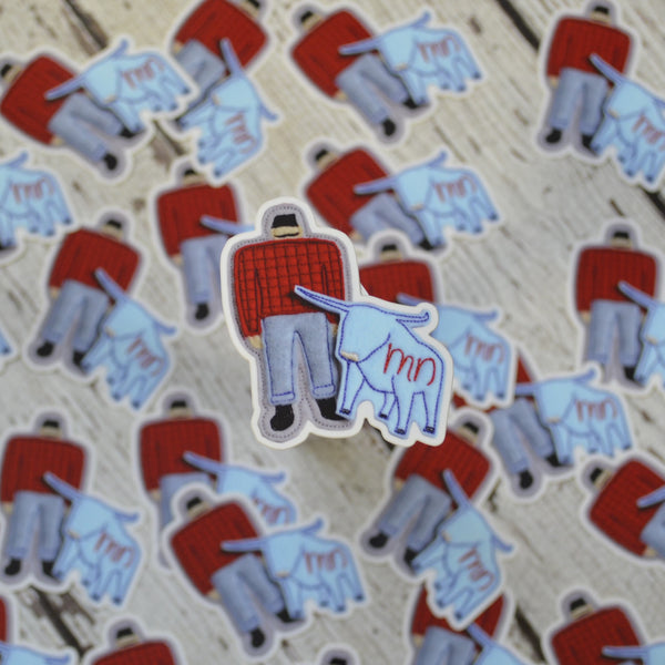 Ready to ship - 'Embroidered Paul Bunyan' Vinyl Sticker - 2" x 2"