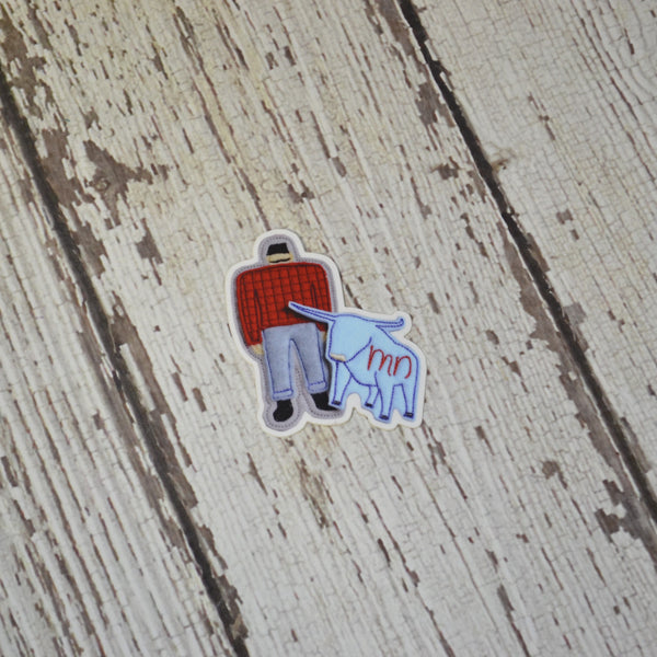 Ready to ship - 'Embroidered Paul Bunyan' Vinyl Sticker - 2" x 2"