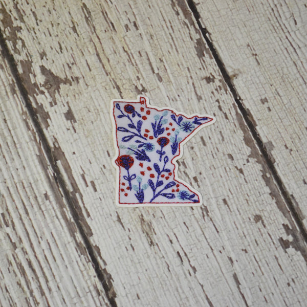 Ready to ship - 'Embroidered Floral MN' Vinyl Sticker - 2.5" x 2"