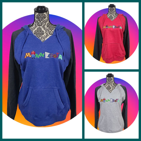 PRE SALE - WOMENS MN HOODED RAGLAN V-NECK SWEATSHIRT (CLOSES AUG 18th)