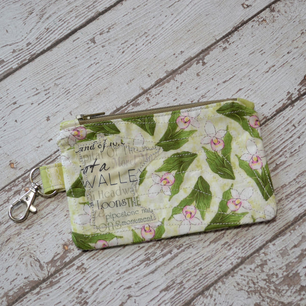 Minnesota Coin Purse - Lady Slippers with MN Text MN (Olive Zipper)