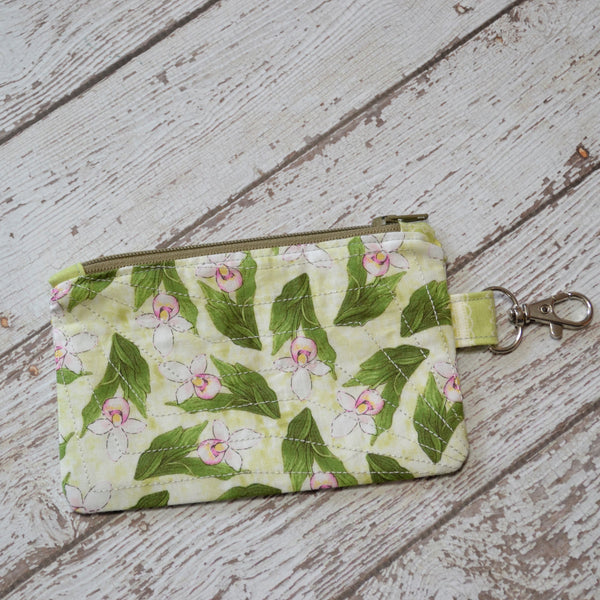 Minnesota Coin Purse - Lady Slippers with MN Text MN (Olive Zipper)