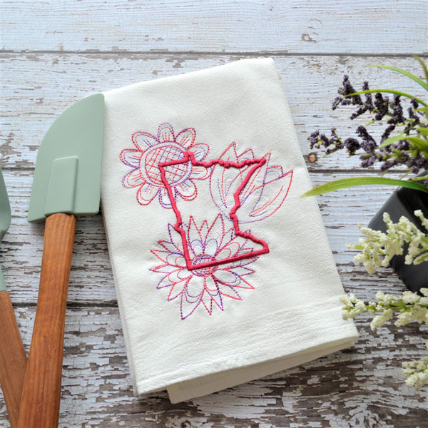 Spring Flowers - State Tea Towel - All 50 States (Blue or Purple)