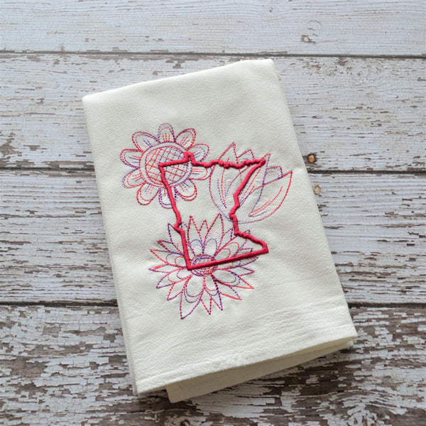 Spring Flowers - State Tea Towel - All 50 States (Pink or Red)