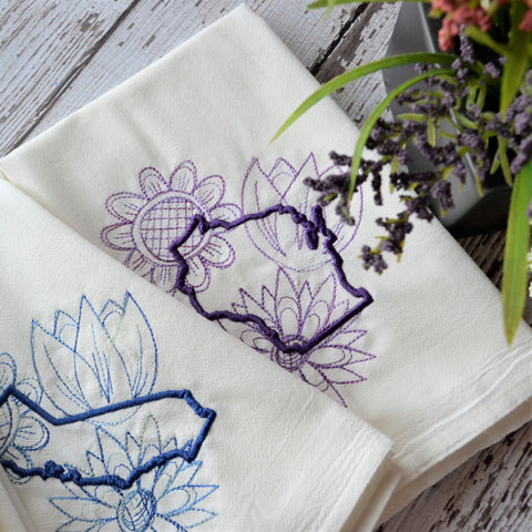 Spring Flowers - State Tea Towel - All 50 States (Blue or Purple)
