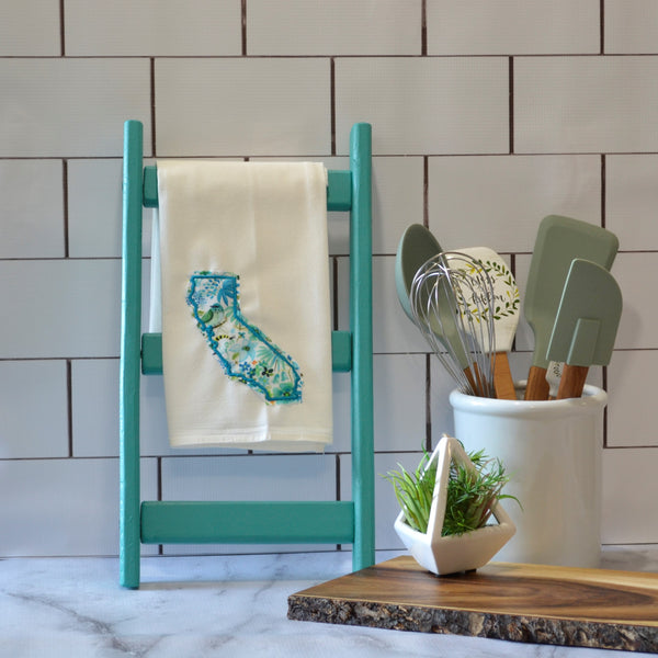 Teal Floral State Tea Towel - All 50 States Available