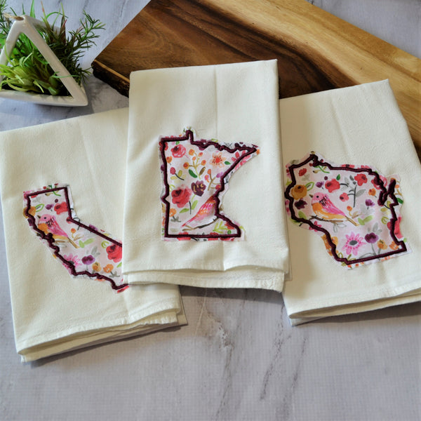 Pink Floral State Tea Towel - All 50 States Available