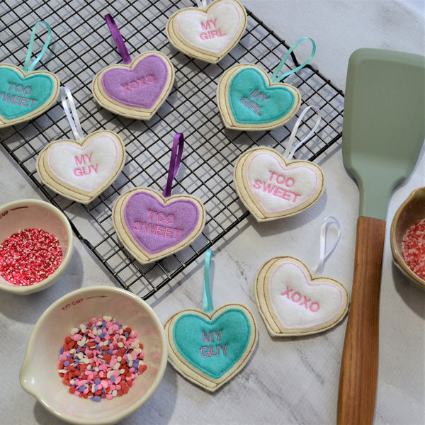 Valentine's Day Felt Candy Heart Ornaments, Misc Colors