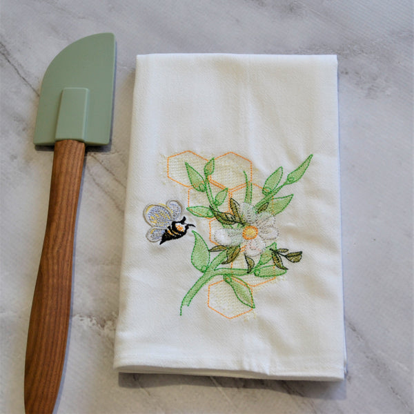 Spring Busy Bee Tea Towel - White or Yellow