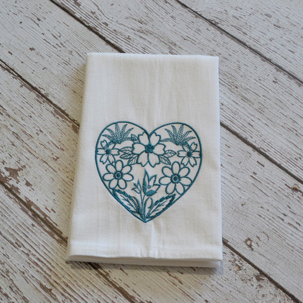 Floral Heart Tea Towel - Valentine's Day