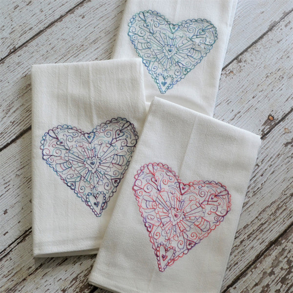 NEW! Lace Heart Tea Towel - Valentine's Day