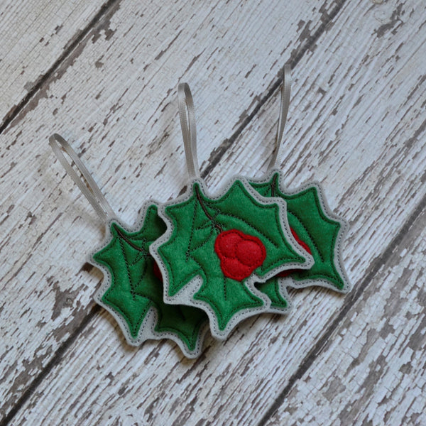 NEW! Holly Branch Felt Ornaments - Single, 3  or 6 Pack