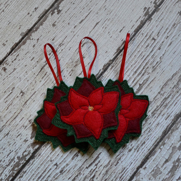 NEW! Poinsettia Felt Ornaments - Single, 3  or 6 Pack