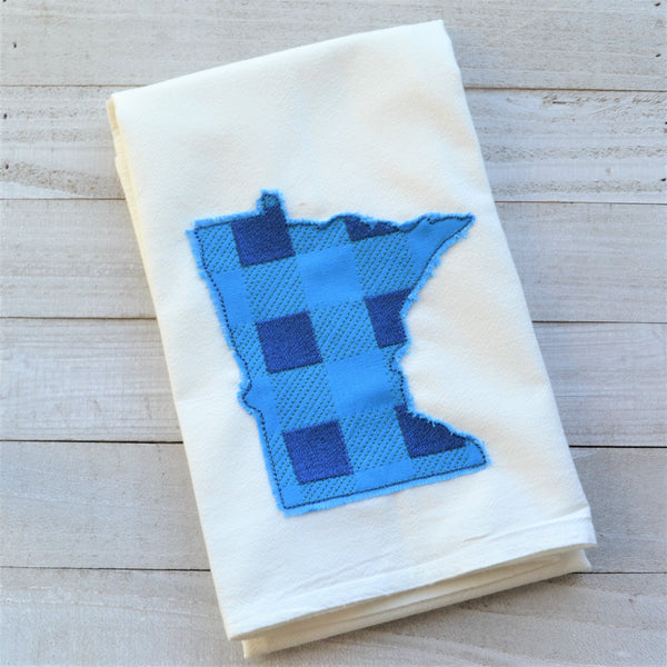 State Plaid Tea Towel - Embroidered Plaid - BLUE
