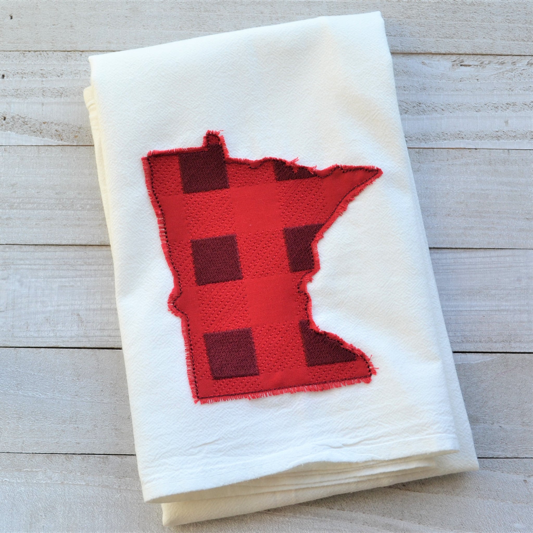 State Plaid Tea Towel - Embroidered Plaid - RED