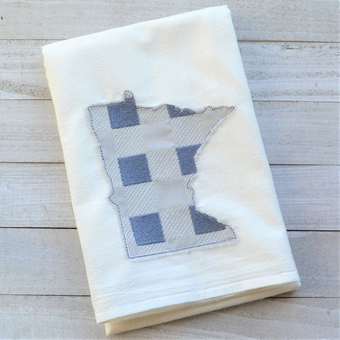 State Plaid Tea Towel - Embroidered Plaid - GRAY