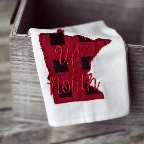 Minnesota Plaid 'Up North' Tea Towel - Embroidered plaid