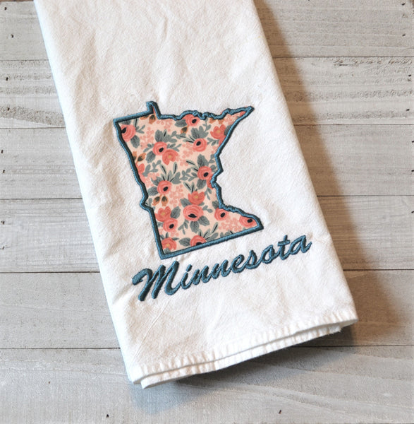 I Love Minnesota Tea Towel - Floral - Teal or Pink