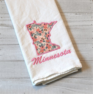 I Love Minnesota Tea Towel - Floral - Pink or Teal