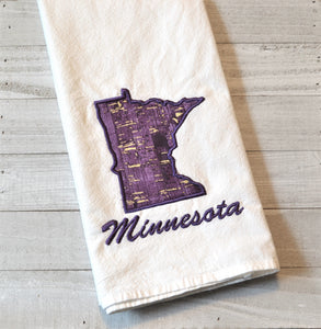 I Love Minnesota Tea Towel - Purple & Gold Fabric