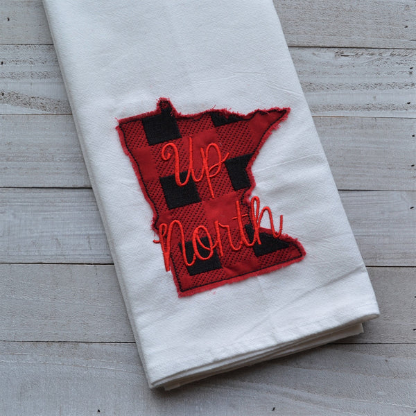 Minnesota Plaid 'Up North' Tea Towel - Embroidered plaid